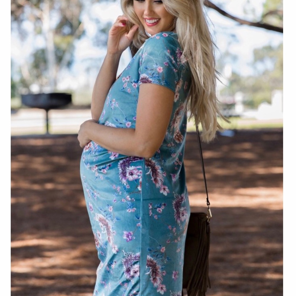 Pinkblush Floral Velvet Fitted Maternity Dress